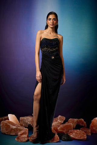 Noir Jardin Draped Bandeau Dress