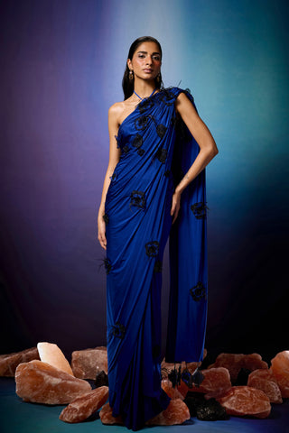 Midnight Bloom Tailored Sari with embellished halter blouse