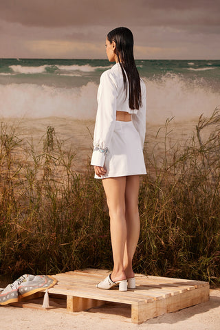 Shivan & Narresh Ivory Cut-out Dress; White Color; Saun Print; Women Resort Wear; Resort Dress