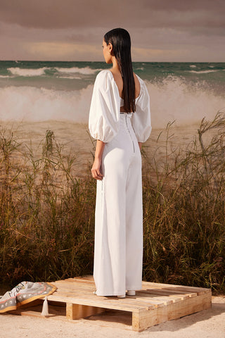 Shivan & Narresh White Hand-painted Jumpsuit; White Color; Saun Print; Women Resort Wear; Women Jumpsuit