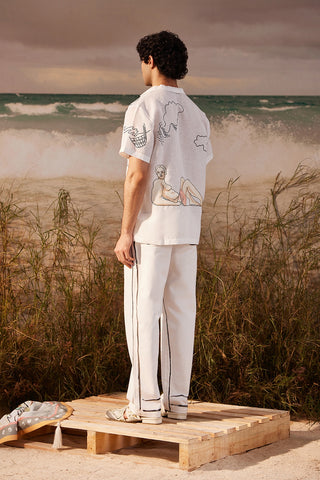 Shivan & Narresh Saun White Embroidered Shirt; Saun Print; White color; Men's Resort Wear; Men's Embroidered Shirt