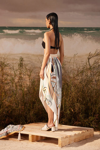 Shivan & Narresh Saun Asymmetrical Skirt; Saun Print; Multicolor; Women Resort Wear; Printed Skirt;