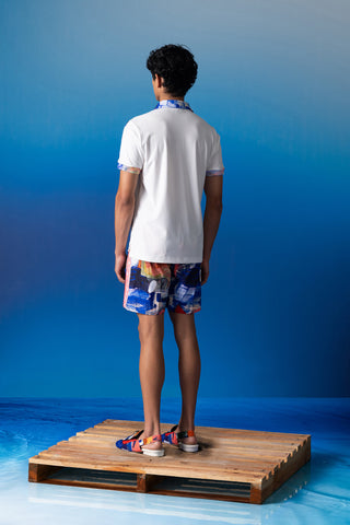 Shivan & Narresh Foxfires & White Zipper Polo; Foxfires Print; Multicolor; Men's Resort wear; Men's Polo