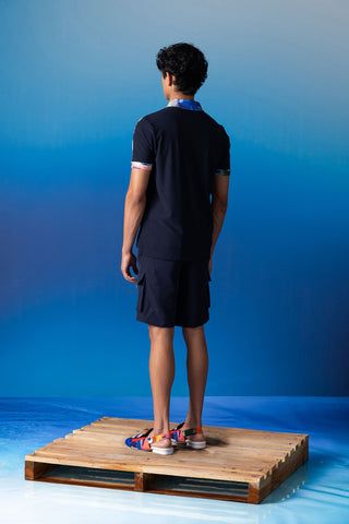 Shivan & Narresh Foxfires & Blue Zipper Polo; Foxfires Print; Multicolor; Men's Resort wear; Men's Polo