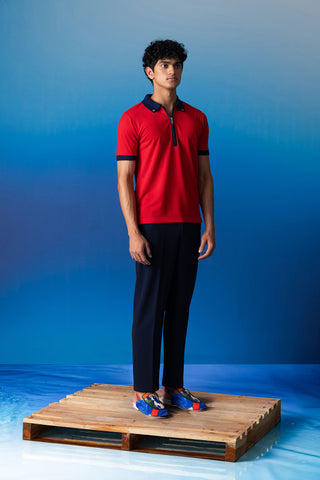 Shivan & Narresh Red & Blue Polo; Foxfires Print; Multicolor; Men's Resort wear; Men's Polo; Men's T-shirt