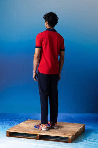 Shivan & Narresh Red & Blue Polo; Foxfires Print; Multicolor; Men's Resort wear; Men's Polo; Men's T-shirt