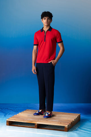Shivan & Narresh Red & Blue Polo; Foxfires Print; Multicolor; Men's Resort wear; Men's Polo; Men's T-shirt