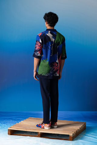 Shivan & Narresh Blue Resort Trouser; Foxfires Print; Blue color; Men's Resort Wear; Men's Trousers;