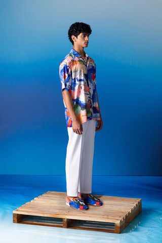 Shivan & Narresh Foxfires Lounge Shirt; Foxfires Print; Multicolor; Men's Resort Wear; Men's Shirt;