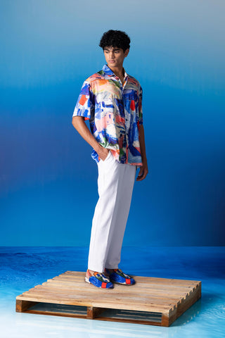 Shivan & Narresh Foxfires Lounge Shirt; Foxfires Print; Multicolor; Men's Resort Wear; Men's Shirt;