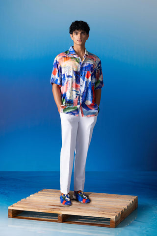 Shivan & Narresh Foxfires Lounge Shirt; Foxfires Print; Multicolor; Men's Resort Wear; Men's Shirt;