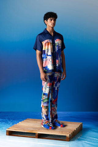 Shivan & Narresh Foxfires & Blue Shirt; Foxfires Print; Multicolor; Men's Resort Wear; Men's Shirt;