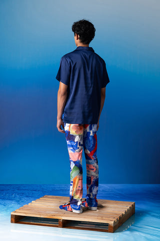 Shivan & Narresh Foxfires & Blue Shirt; Foxfires Print; Multicolor; Men's Resort Wear; Men's Shirt;