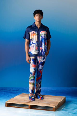Shivan & Narresh Foxfires & Blue Shirt; Foxfires Print; Multicolor; Men's Resort Wear; Men's Shirt;