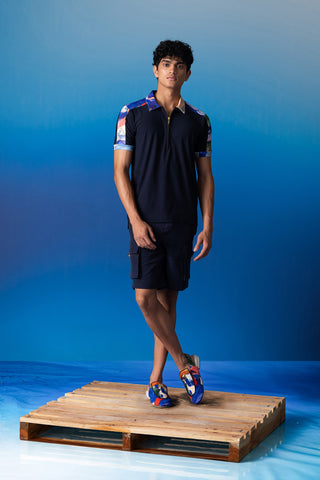 Shivan & Narresh Blue Cargo Shorts; Foxfires Print; Blue Color; Men's Resort Wear; Men's Shorts;