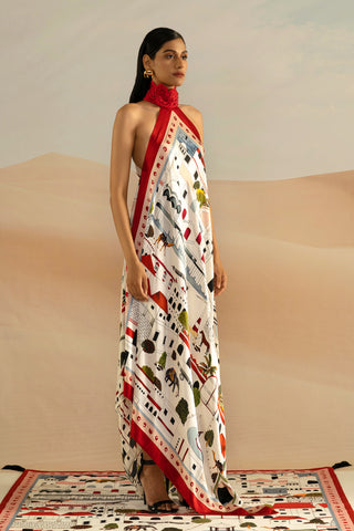 Shivan and Narresh Jaiscape Red & White Maxi Dress; Printed Dress; Multicolor;