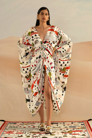 Shivan and Narresh Jaiscape Printed Kaftan; Multi Colour; Kaftan Dress;