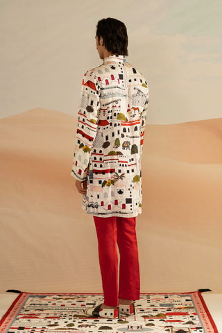 Shivan and Narresh Jaiscape Red & White Kurta Set; Printed Kurta Set; Multicolor;