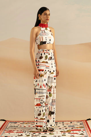 Shivan and Narresh Jaiscape Printed Red & White Blouse; Multi Colour; Printed Blouse;