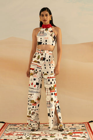 Shivan and Narresh Jaiscape Printed Red & White Blouse; Multi Colour; Printed Blouse;