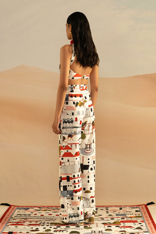 Shivan and Narresh Jaiscape Printed Red & White Blouse; Multi Colour; Printed Blouse;