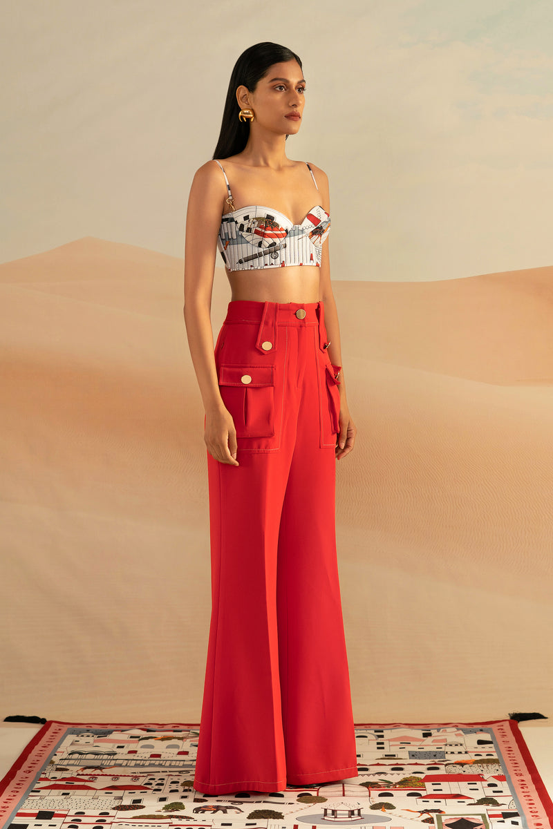 Flounce London basic high waisted wide leg trousers in red  ASOS