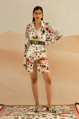 Shivan and Narresh Jaiscape Shirt Dress; Multi Colour; Printed Dress; Resort Wear Dress;